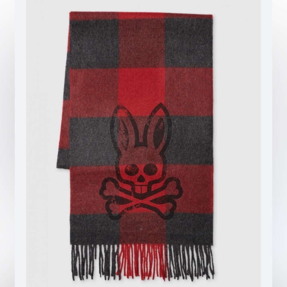 Psycho Bunny Men’s Jeremy Scarf Baby Alpaca Plaid in Burgundy Red